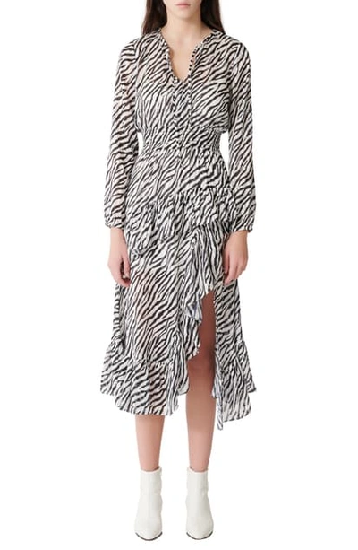 Maje Ribou Zebra Print Long Sleeve Dress In Black / White