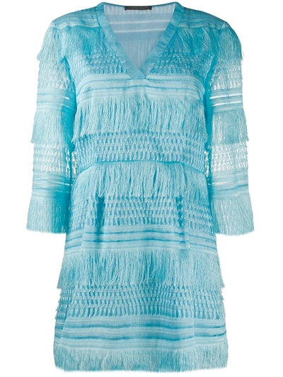 Alberta Ferretti Fringed Short Dress In Blue