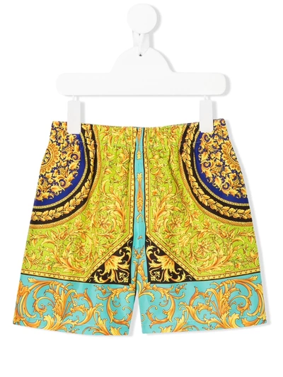 Young Versace Kids' Baroque Swim Shorts In Gold