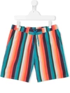 Paul Smith Junior Teen Multi-coloured Striped Swim Shorts In Blue