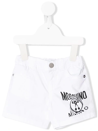 Moschino Babies' Logo Denim Shorts In White