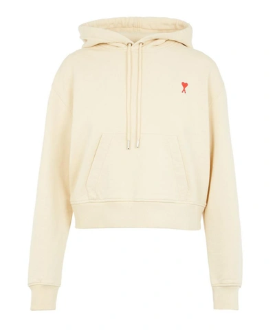 Ami Alexandre Mattiussi Woman Hoodie Sweatshirt With Red Ami De Coeur Patch In Ecru