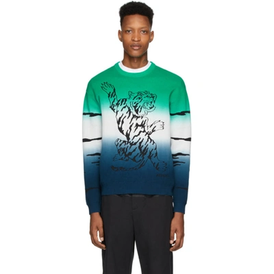 Kenzo Dip Dye Intarsia Crewneck Jumper In Mint