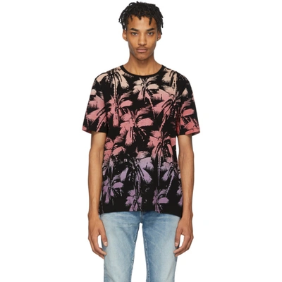 Saint Laurent Allover Palm Print Cotton Jersey T-shirt In Black,pink