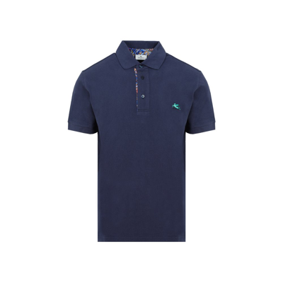 Etro Logo-embroidered Cotton Polo Shirt In Blue