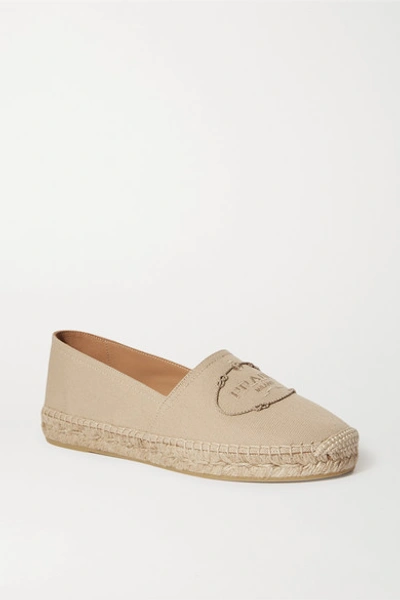 Prada Logo-embossed Canvas Espadrilles In Gold