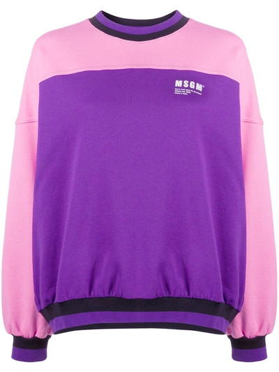 Msgm Bi-colour Crew Neck Sweatshirt In Purple