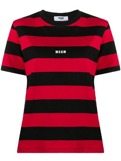 Msgm Striped Logo-print Boxy T-shirt In Red
