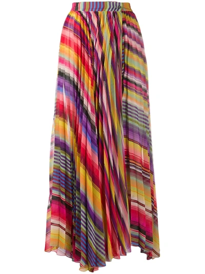 Etro Asymmetric Pleated Striped Georgette Midi Wrap Skirt In Pink