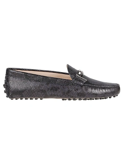 Tod's Women's Black Leather Loafers In Grey