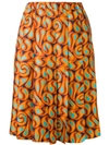 Marni Pleated Printed Silk-twill Skirt In Orange