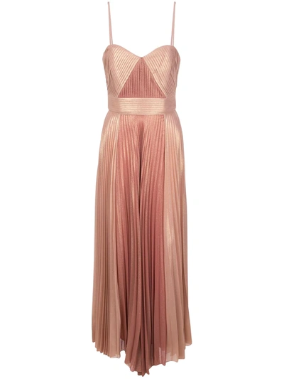 Marchesa Notte Pleated Metallic Mid-length Dress In Pink