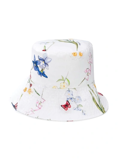 Monnalisa Kids' Floral Print Bucket Hat In White