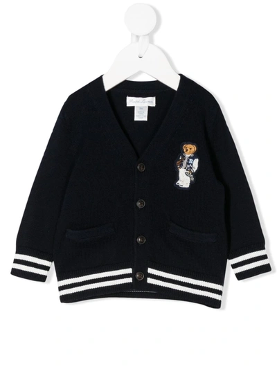 Ralph Lauren Babies' V-neck Embroidered Patch Cardigan In Blue