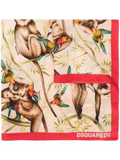 Dsquared2 Macaque-print Square Scarf In Neutrals