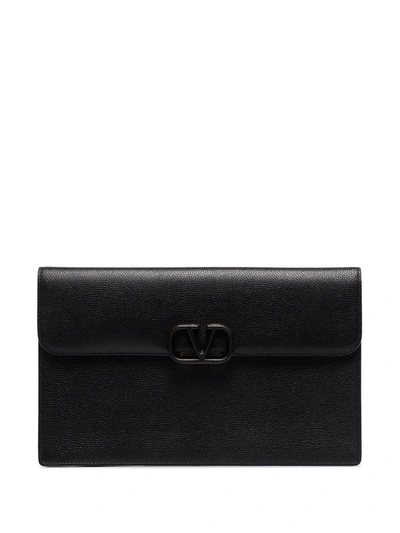 Valentino Garavani Large Vlogo Leather Clutch In Black