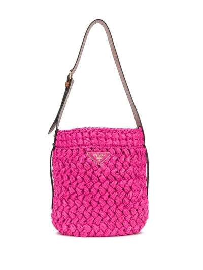 Prada Medium Woven Bucket Bag In Pink