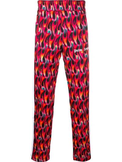 Palm Angels Flame Print Contrast Panel Trousers In Black