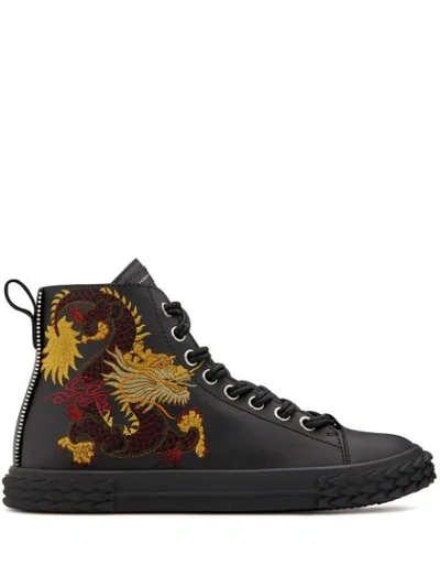 Giuseppe Zanotti High Top Embroidered Chinese Dragon Sneakers In Black