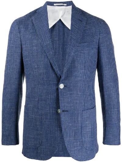 Barba Houndstooth Fitted Blazer In Blue