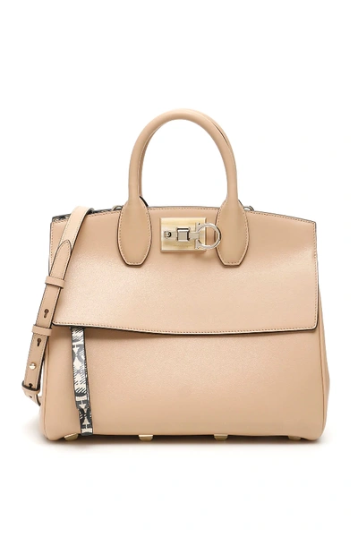 Ferragamo Soft Leather Studio Bag In Light Beige