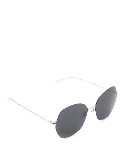 Balenciaga Hexagonal Dark Logo Lenses Sunglasses In Silver