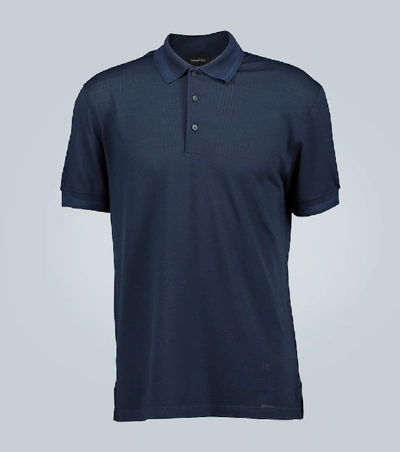 Ermenegildo Zegna Cotton And Silk Blend Polo Shirt In Blue