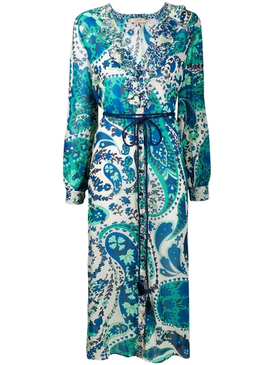 Twinset Paisley Printed Georgette Shirt Dress In Blue