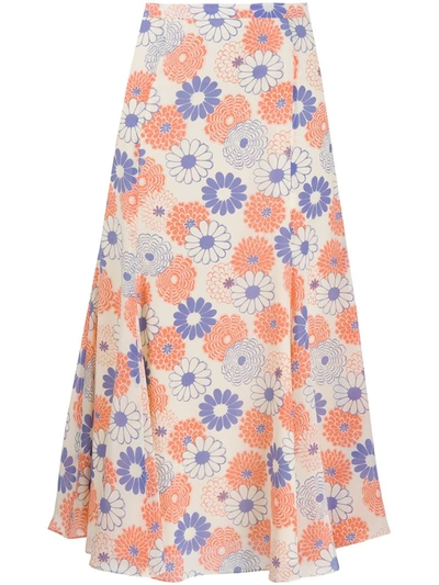 Kenzo Smock Printed Silk Midi Skirt In Multicolour