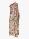 Dolce & Gabbana Floral One Shoulder Silk Chiffon Dress In Pink