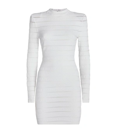 Balmain Short Ls Logo Stripe Dress In Blanc