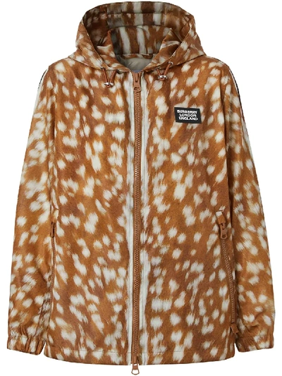 Burberry Everton Deer Print Hooded Nylon Jacket In Neutrals