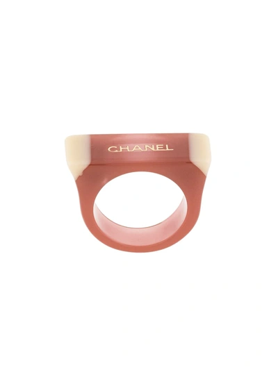 Pre-owned Chanel 2001 Logo Rectangular Ring In Brown