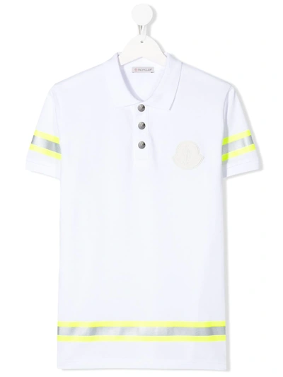 Moncler Kids' Piquet Stripe Detail Polo Shirt In White
