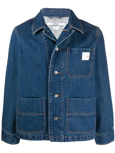 Apc . Men's Coefoh02117ial Blue Cotton Jacket