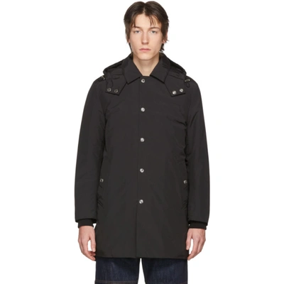 Mackintosh Push Button Hooded Coat In Black