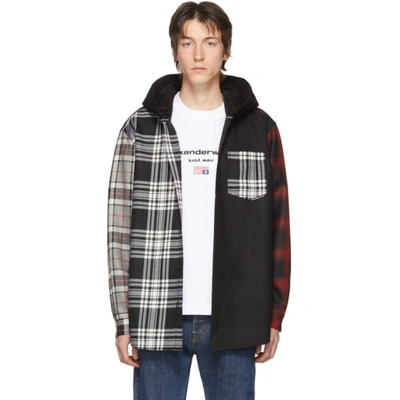 Alexander Wang Wool Tartan Hooded Shirt In 943 Red/mul