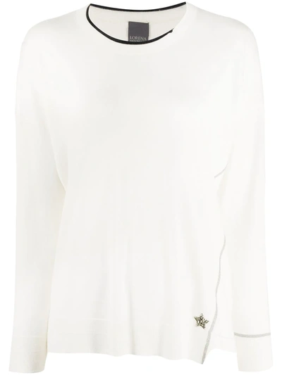 Lorena Antoniazzi Star Embroidered Distressed Jumper In White