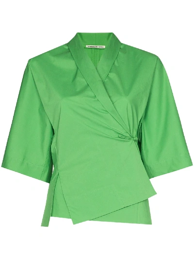 Samuel Gui Yang Samuel Guì Yang Wrap Front Cropped Sleeve Shirt In Green
