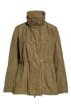 Moncler Ocre Drawstring Waist Short Jacket In Dark Green