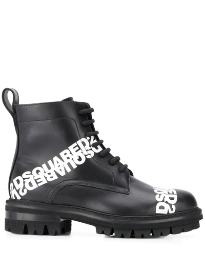 Dsquared2 50mm Lace-up Leather Ankle Boots In Black