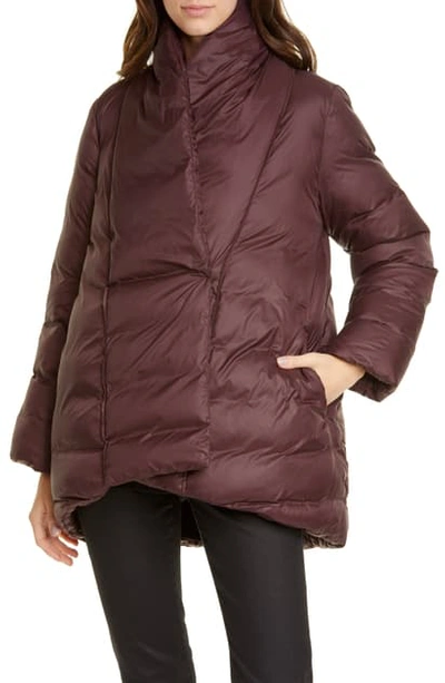Eileen Fisher Plus Size Recycled Nylon High-collar Puffer Coat In Cassis