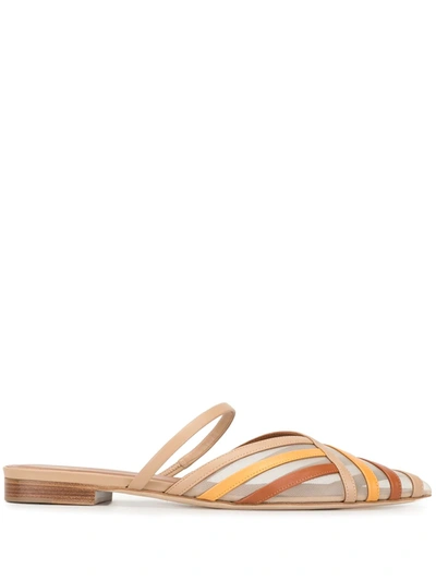 Malone Souliers Paulina Colorblock Stripe Leather/mesh Flat Mules In Oatmeal/ Brown