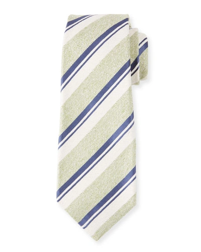 Kiton Men's Textured Stripe Silk Tie In Green