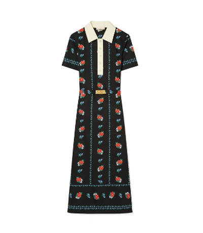 Tory Burch Short-sleeve Floral Polo Dress In Heirloom Stripe