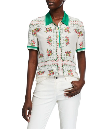Tory Burch Floral Printed Short-sleeve Polo Shirt In Multi