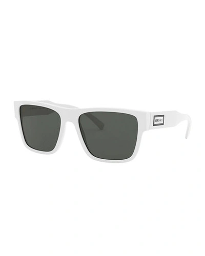 Versace Men's Square Acetate Logo Sunglasses In White/gray