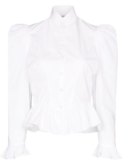 Batsheva Grace High-neck Puff-sleeve Cotton-poplin Blouse In White