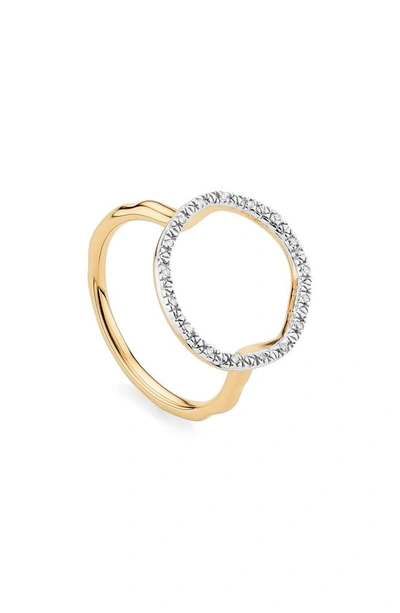 Monica Vinader Riva Circle 18ct Gold-plated Vermeil Silver And Diamond Ring In Gold Plate