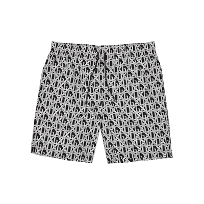 Dolce & Gabbana Dg Logo Print Mesh Swim Shorts In Black And White